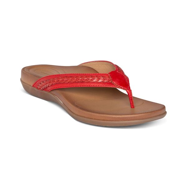 Aetrex Women's Emmy Braided Thong Flip Flops Red Sandals UK 7830-049